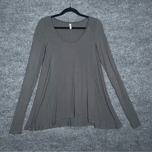 Free People Women’s Small Gray Raw Hem Scoop Neck Ribbed Oversized Long Sleeve